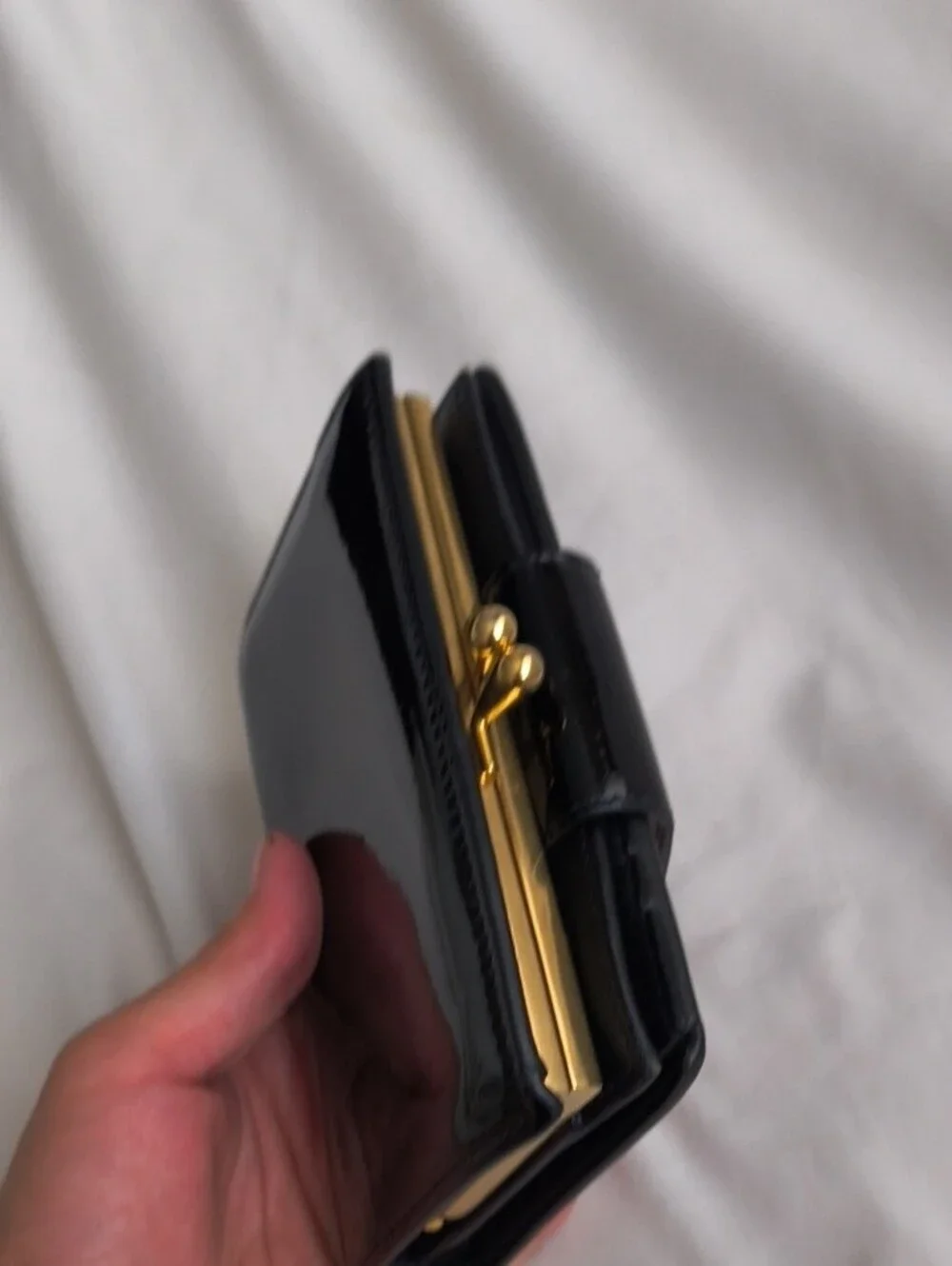 Celine Black Patent Leather Wallet with Snap Closure